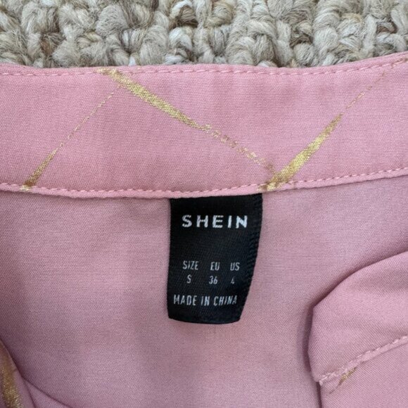 Shein Blouse womens Small Blush Pink Gold Print Short Sleeve Casual Loose Fit - Picture 7 of 12